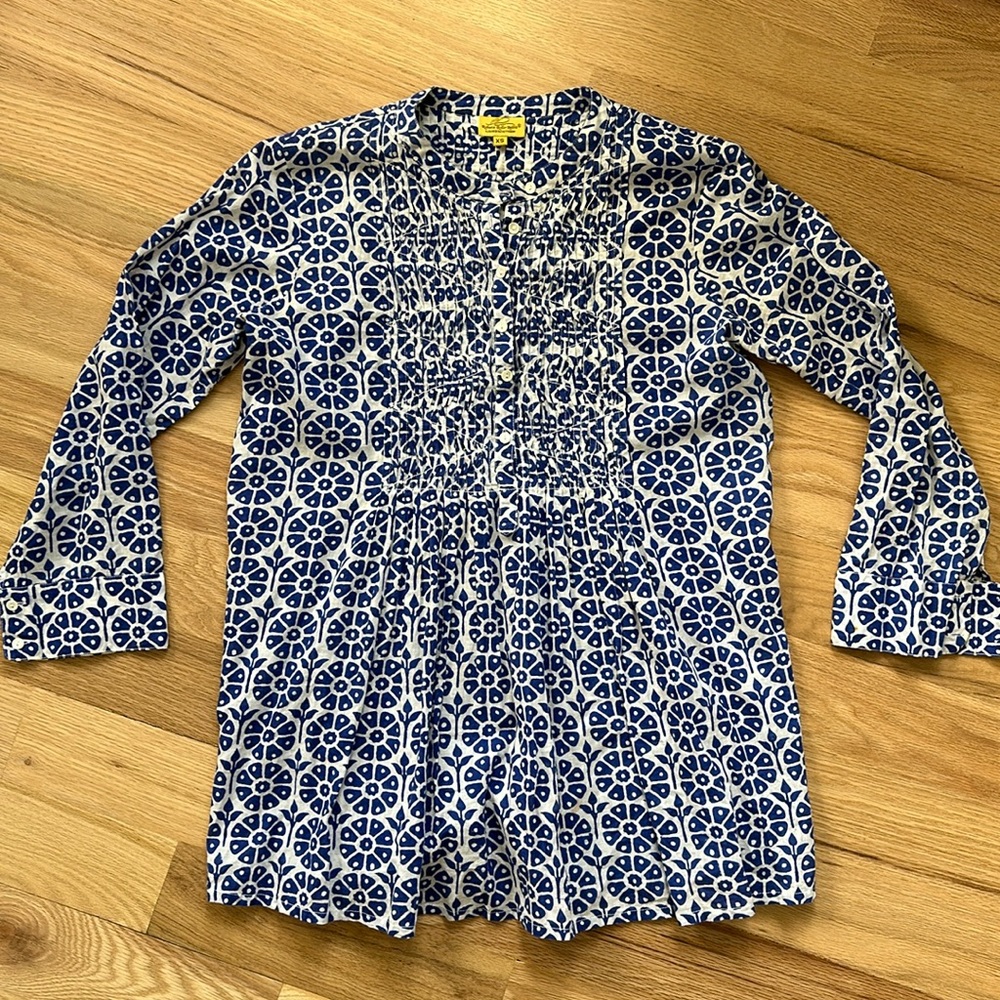 Roberta Roller Rabbit blue and white tunic blouse, women's size XS